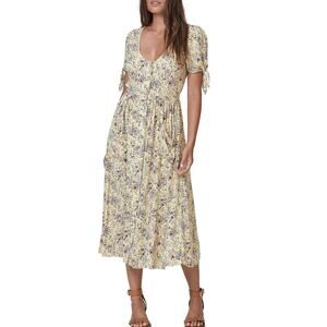 Auguste the Label Midi Dress Lola Yellow Floral Button Front Short Sleeve